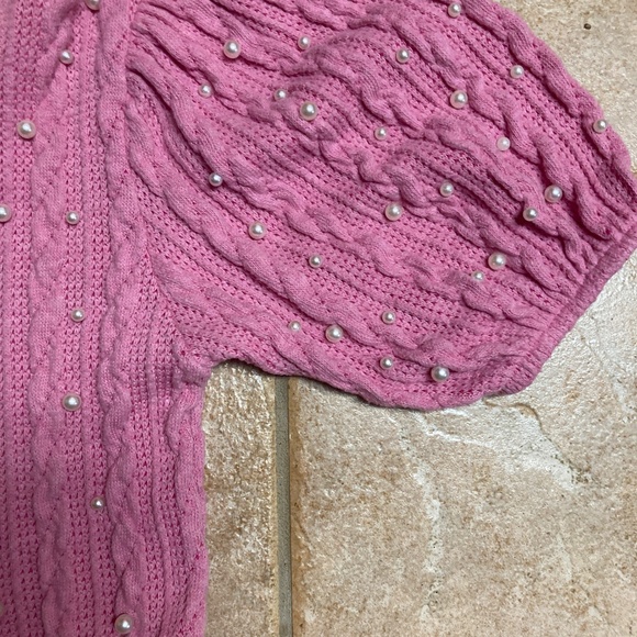 Zara Pink Pearl Beaded Cable Knit Sweater Sz S - Picture 3 of 4